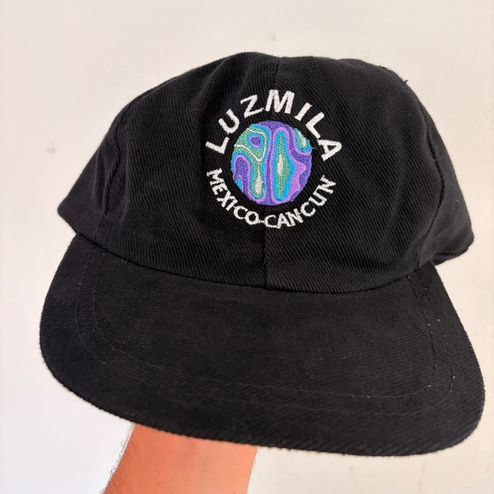 Vintage Corduroy Luzmila Mexico Cancun trucker hat strapback black embroided
